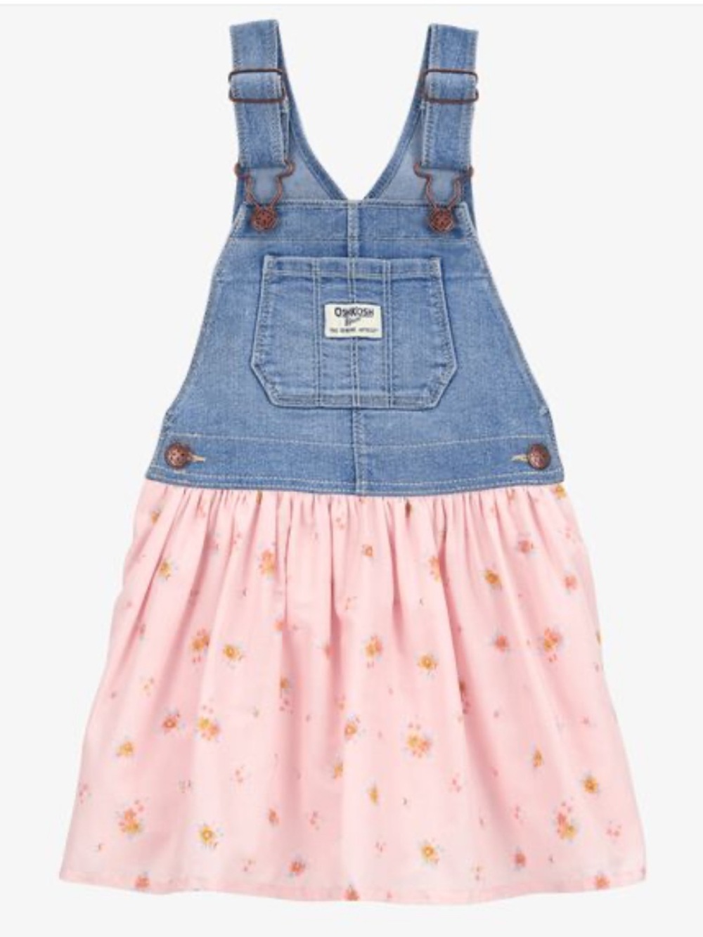 Oshkosh B'Gosh Toddler Girls Denim Floral Print Jumper Dress. Size 4T/4A.
